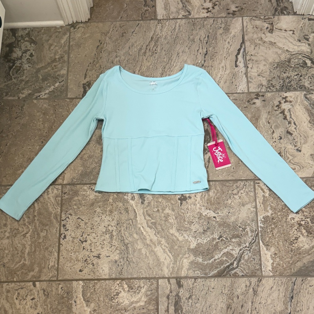NWT Size Large Justice Pastel Blue Long Sleeve Ribbed Top